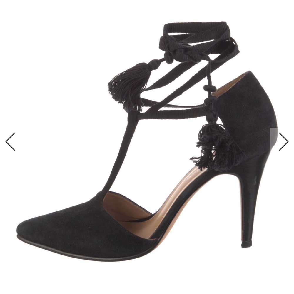 Ulla Johnson Tassel T-Strap Pumps Black Suede Heels Size 10 IT 40 Designer - Picture 5 of 10